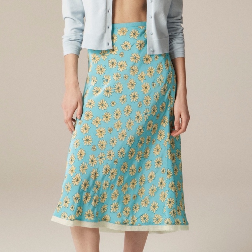 🌼 J. Crew New Gwyneth Retro Daisy Midi Slip Skirt